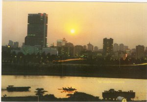 Sunset Singapore City skyline postcard