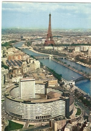Palais de la Radio Seine Eiffel Tower Paris France vintage postcard