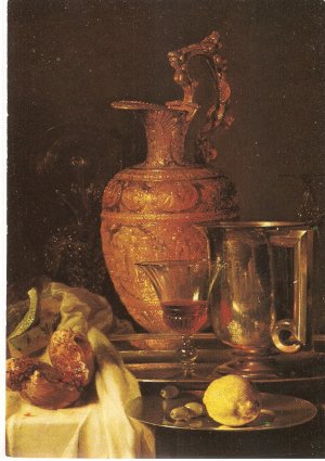 Willem Kalf Still Life Ewer Vessels Pomegrenate J Paul Getty Museum Malibu California 1980 postcard