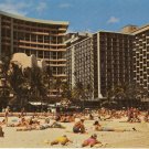 Sunbathers Waikiki Beach Hawaii Royal Hawaiian Outrigger Surfrider Hotel vintage postcard