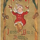 Happy New Year elf Christmas vintage postcard