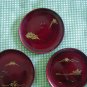 Vintage Coasters Wood Lacquerware Maroon 3" Lot 4 Plate