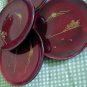 Vintage Coasters Wood Lacquerware Maroon 3" Lot 4 Plate