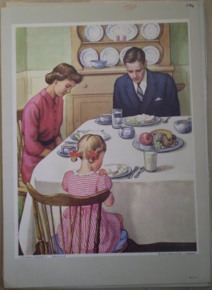 We Give Thanks To Thee Providence Lithograph Vintage Handsaker Print