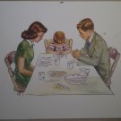 Family Saying Grace Prayer Meal Vintage Litho Print Poster