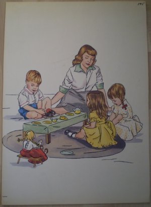 Tea Party Praying Grace Vintage Jenkins Litho Print Poster