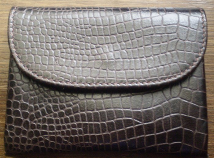 Fino Leatherware Mock Croc Coin Purse with Keychain Brown