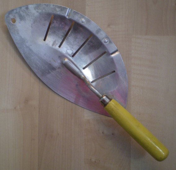 Foley Yellow Wooden Handle Grease Strainer Wood Metal Vintage