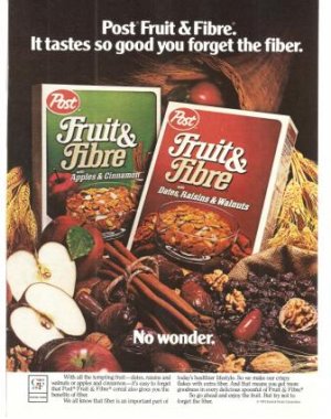 Post Fruit Fibre Cereal Vintage Ad 1983 Fiber General Foods Corp