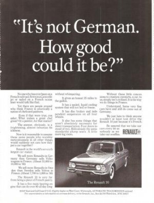 Renault 10 It's Not German Vintage Ad 1967