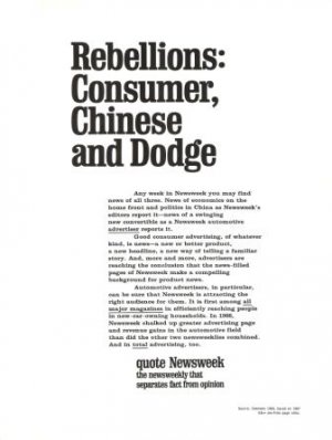 Newsweek Rebellions Consumer Chinese Dodge Vintage Ad 1967