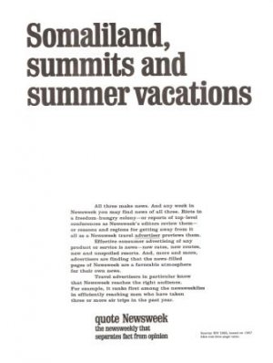 Newsweek Somaliland Summits Summer Vacations Magazine Vintage Ad 1967