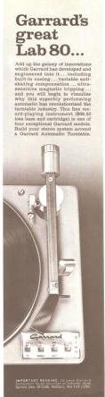 Garrard Lab 80 Automatic Turntable Vintage Ad 1966
