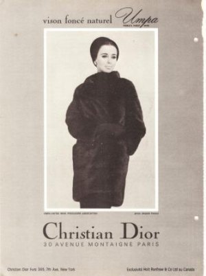 Christian Dior Umpa Mink Fur CD French Vintage Ad 1965