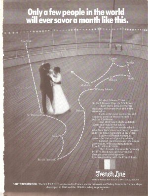 French Line SS France Ultimate Cruise Dancing Couple Vintage Ad 1969