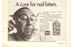 Cure for Nail Biters Elmers Heavy Grip Cement 1971 Vintage Ad
