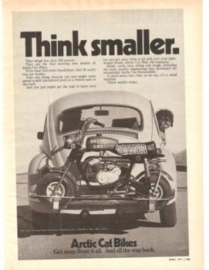 Arctic Cat Bikes VW Car Trunk Vintage Ad 1971