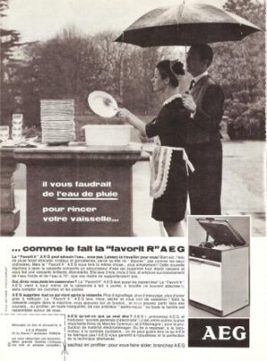 AEG Dishwasher Maid Butler Rain Vintage Ad April 1966 French