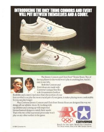 Converse Jimmy Connors Chris Evert Tennis Shoes Vintage Ad 1984 Olympic ...