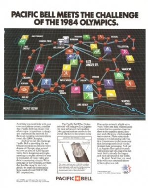 Pacific Bell Challenges Fiber Optics Vintage Ad 1984 Olympic Games