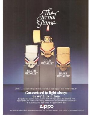 Zippo Eternal Flame Lighter Vintage Ad 1984 Olympic Games