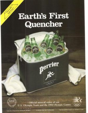 Perrier Earth's First Quencer Mineral Water Vintage Ad 1984 Olympic Games