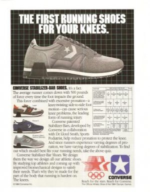 Converse First Running Shoes Stabilizer-Bar Knees Vintage Ad 1984 Olympic  Games