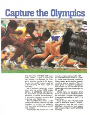 Hitachi Capture Olympics Single Handed VK-C1500 MOS VT-7P 2-page Vintage Ad 1984