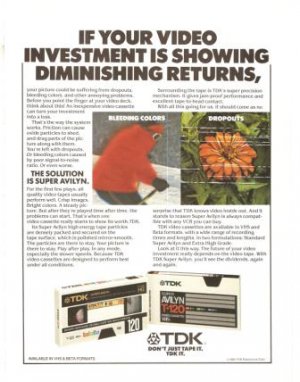TDK Super Avilyn High Energy Tape Video Cassettes VHS Vintage Ad 1984 Olympics