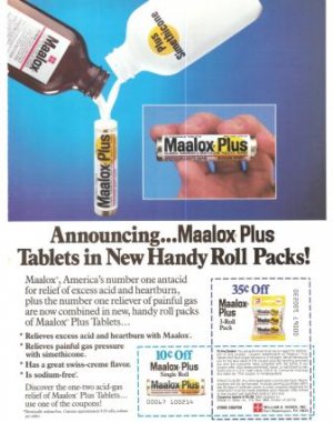 Maalox Plus Tablets Handy Roll Packs Vintage Ad 1984 Olympics