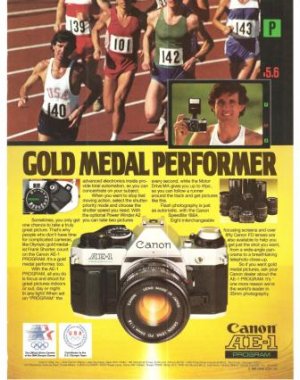 Canon AE-1 Camera Gold Medal Performer Vintage Ad 1984 Olympics