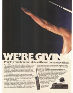Motorola Dyna TAC Cellular Mostar  Expo Optrx 2-page Vintage Ad 1984 Olympics