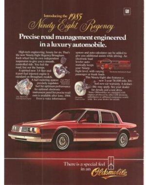 Oldsmobile 1985 Ninety Eight Regency GM Vintage Ad 1984 Olympics