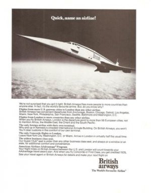 British Airways Quick Name An Airlines Concorde SST Vintage Ad 1984 Olympics