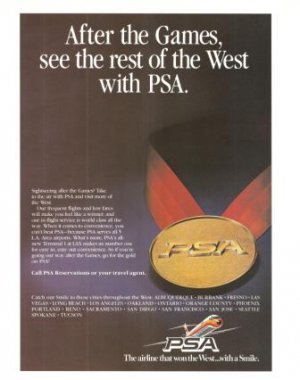PSA Airlines that won the west Vintage Ad 1984 Olympics