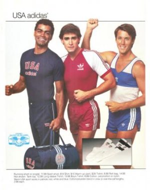 Mus Stal vloeistof USA Adidas Running Shorts Singlet Vintage Ad 1984 Olympics