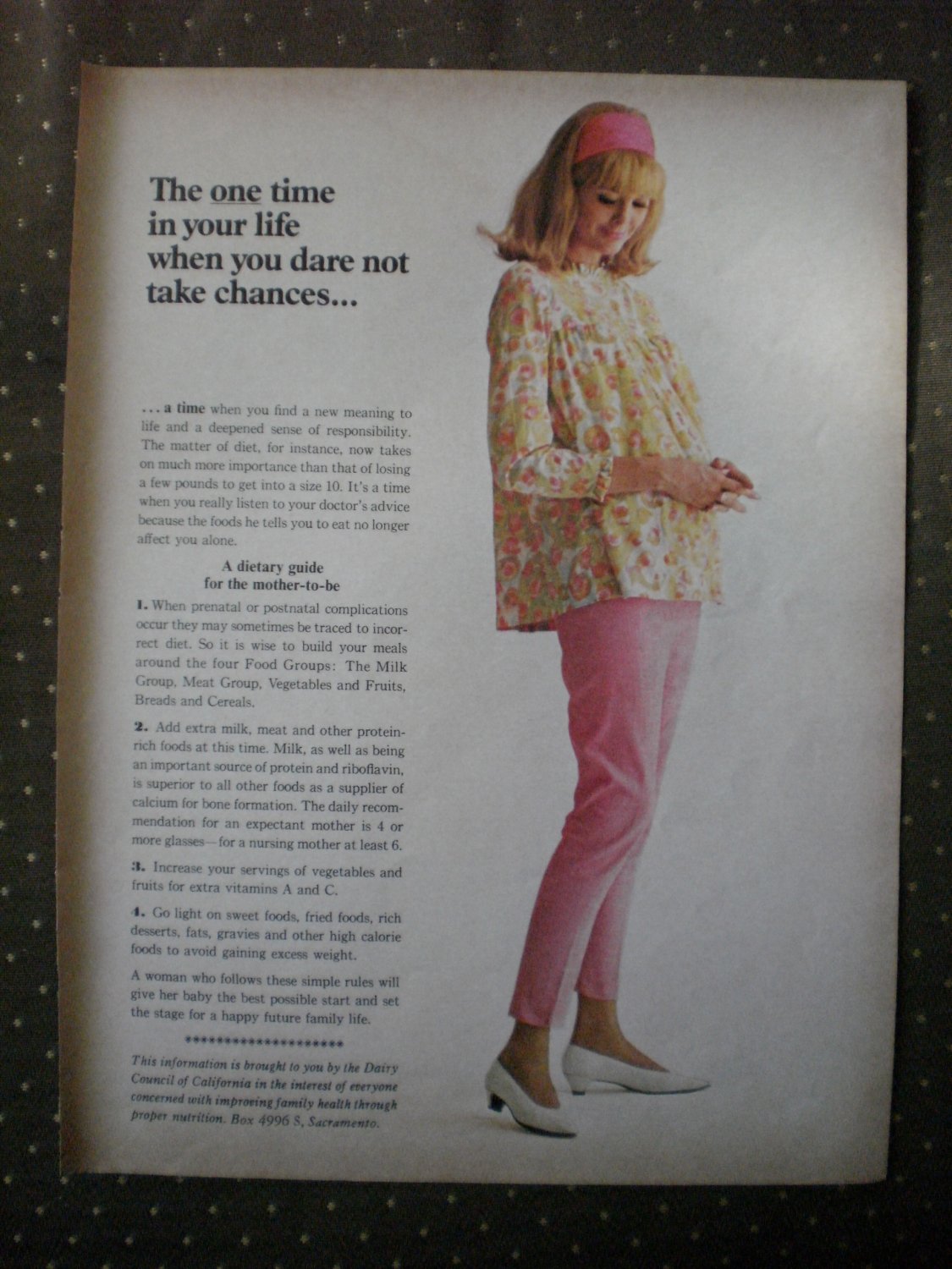 Pregnant Women Dietary Guide Dairy Council Vintage Ad 1968