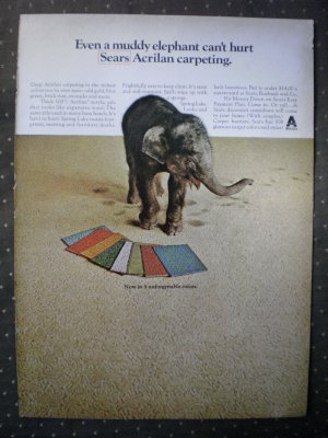 Sears Acrilan Carpeting Muddy Elephant Vintage Ad 1968