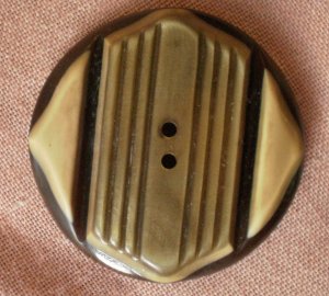 Large Green Yellow Brown Art Deco Button 2 hole Vintage