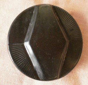 Large Plastic Button Geometric Black Art Deco Metal Shank