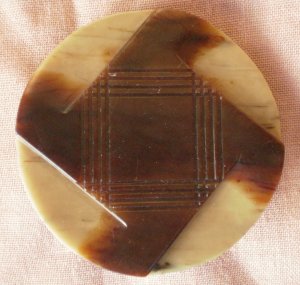 Large Plastic Button Brown Beige Art Deco Pinwheel Metal Shank