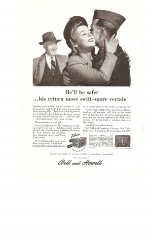 Bell Howell Soldier Return Vintage Ad 1944 Filmo Opti-onics