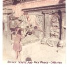 Vintage Photograph Bronze Temple Dog Pink Bridge Carvings Nepal 1968