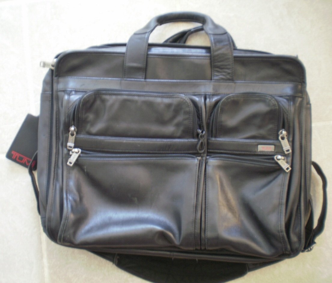 tumi alpha leather briefcase