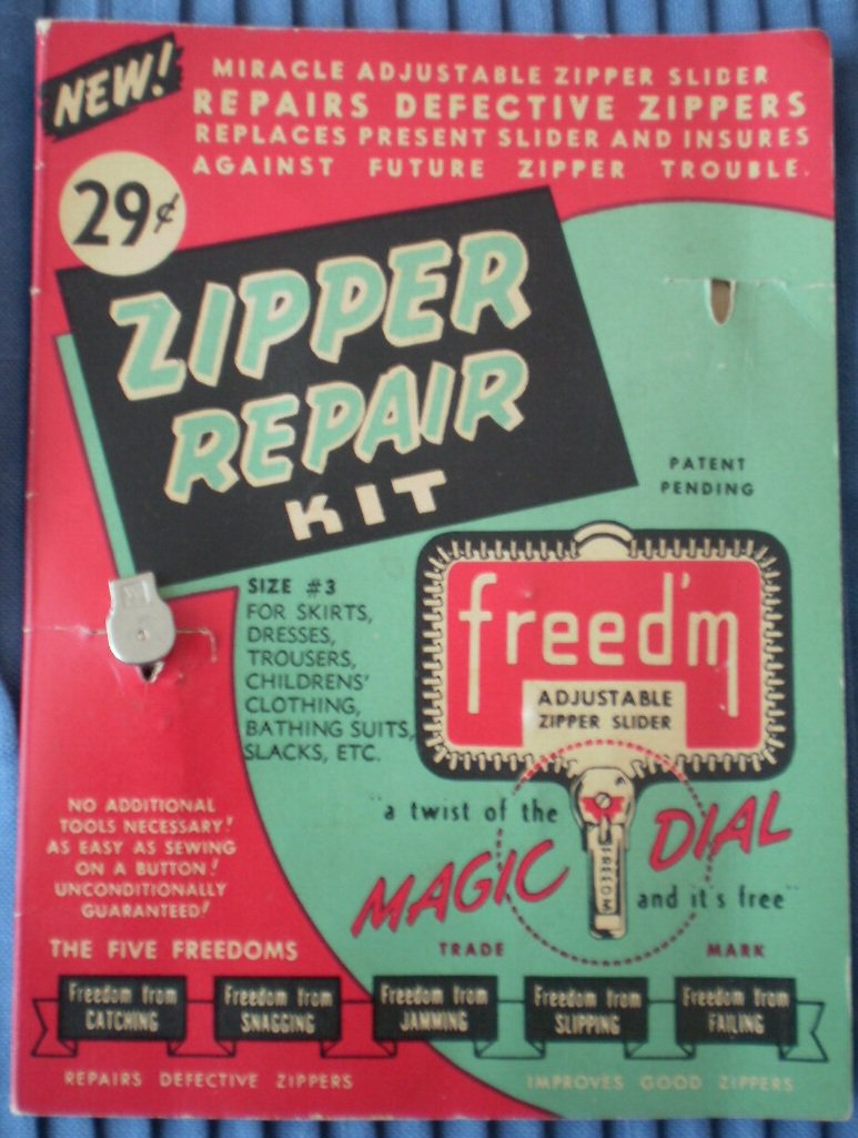 Freed'm Magic Dial Zipper Repair Kit Vintage Slide Fastener On Card