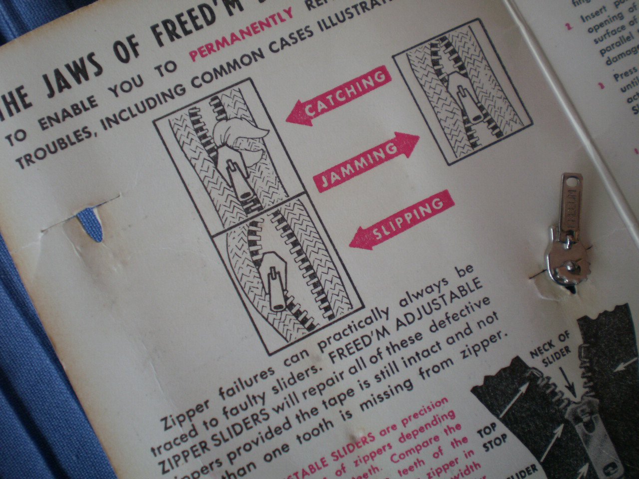 Freed'm Magic Dial Zipper Repair Kit Vintage Slide Fastener On Card