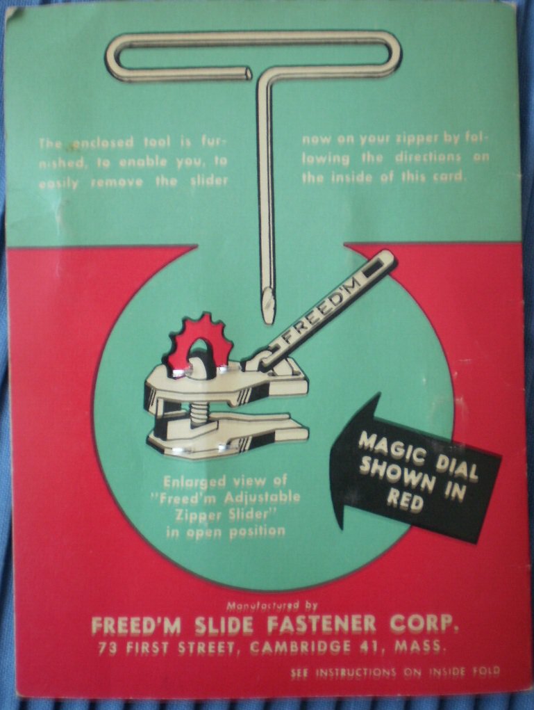 Freed'm Magic Dial Zipper Repair Kit Vintage Slide Fastener On Card