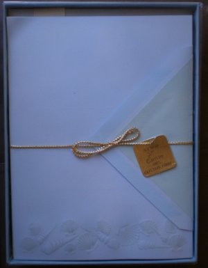 Vintage Stationery Eaton 1893 Embossed Shells Cotton Fibre Blue Box Sheets Envelopes