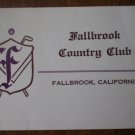 Vintage Golf Scorecard Fallbrook Country Club CA score card