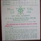 Vintage Golf Scorecard Mission Valley Golf Club San Diego CA score card